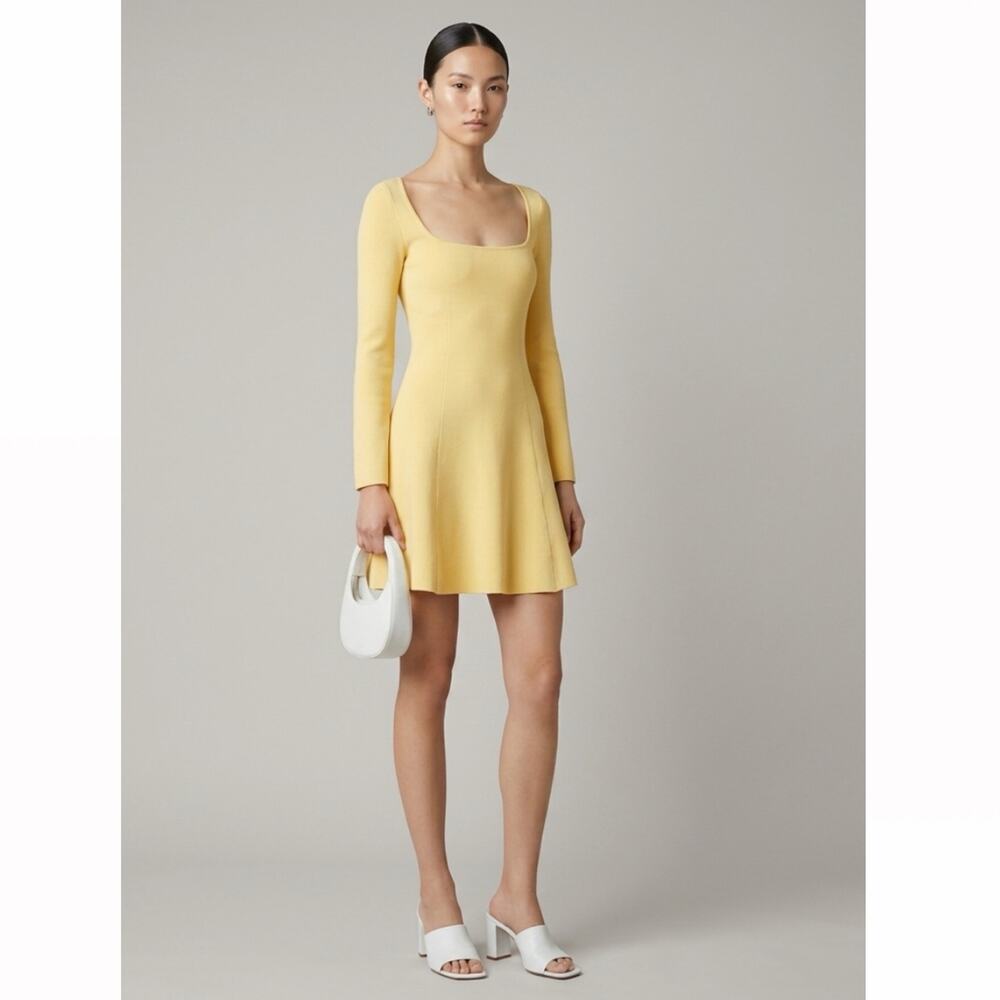 Victor Glemaud Flared Mini Dress Butter Yellow Sz Small preppy retro charm chic